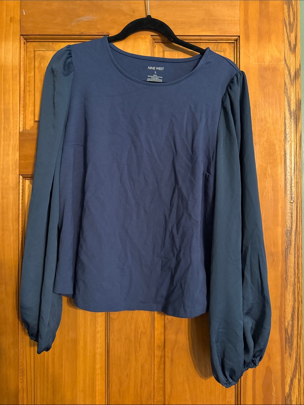 Nine West Dark Navy Long-Sleeve Puff-Sleeve Top